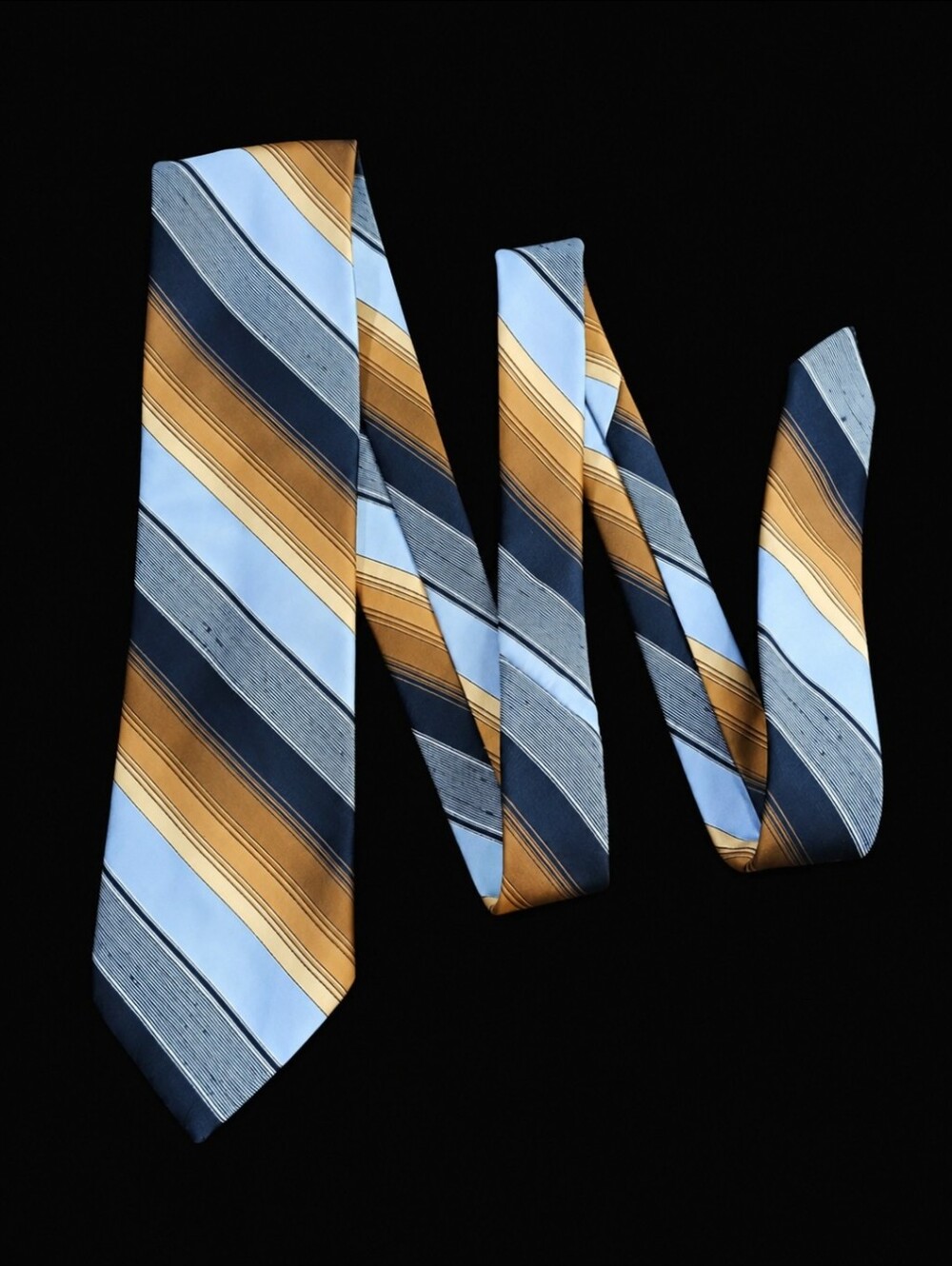 Vintage Mr. John Beau Brummell Blue Gold Striped Men's Neck Tie Retro